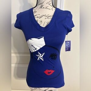 Miley Cyrus & Max Azria Blue Graphic Women's Top